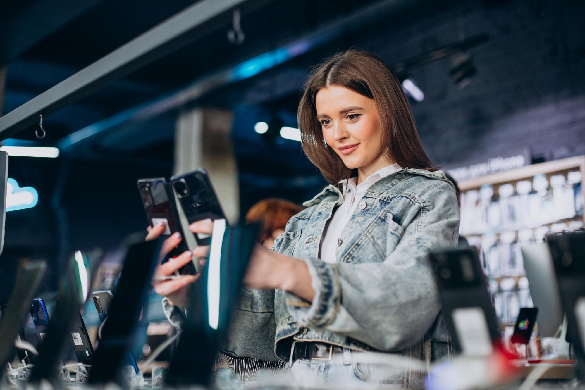 mujer eligiendo telefono tienda tecnologia 1303 31328